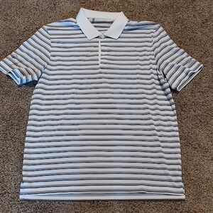 adidas White and Gray Striped Golf Polo